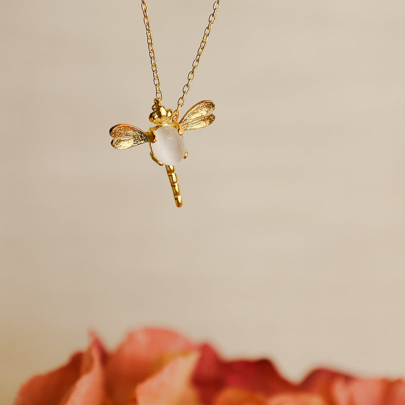 Fio Libelinha em Prata Dourada com Pedra Hidrotermal