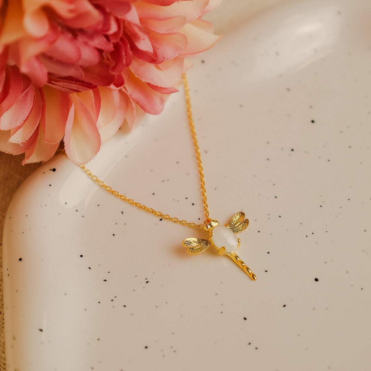 Fio Libelinha em Prata Dourada com Pedra Hidrotermal