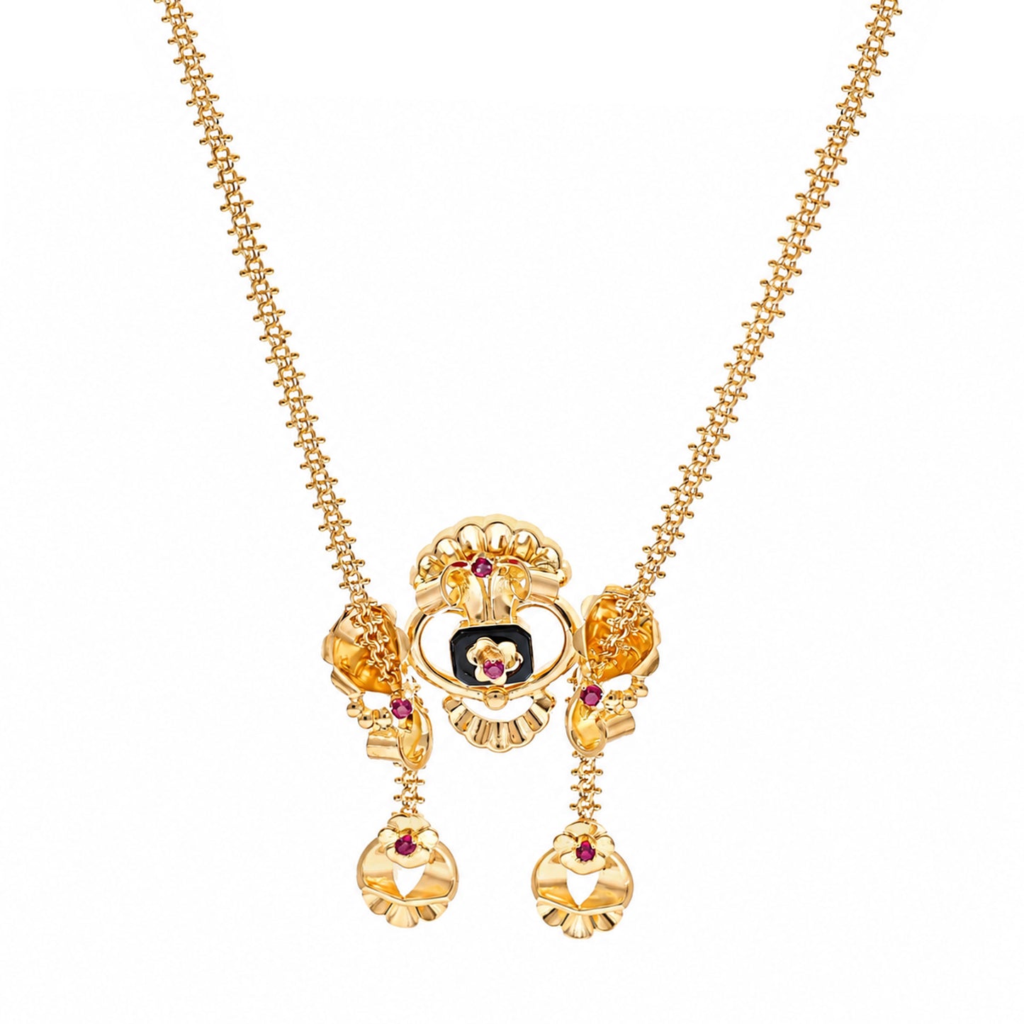 Gargantilha Floral em Ouro 19kl com Topázios Rosa