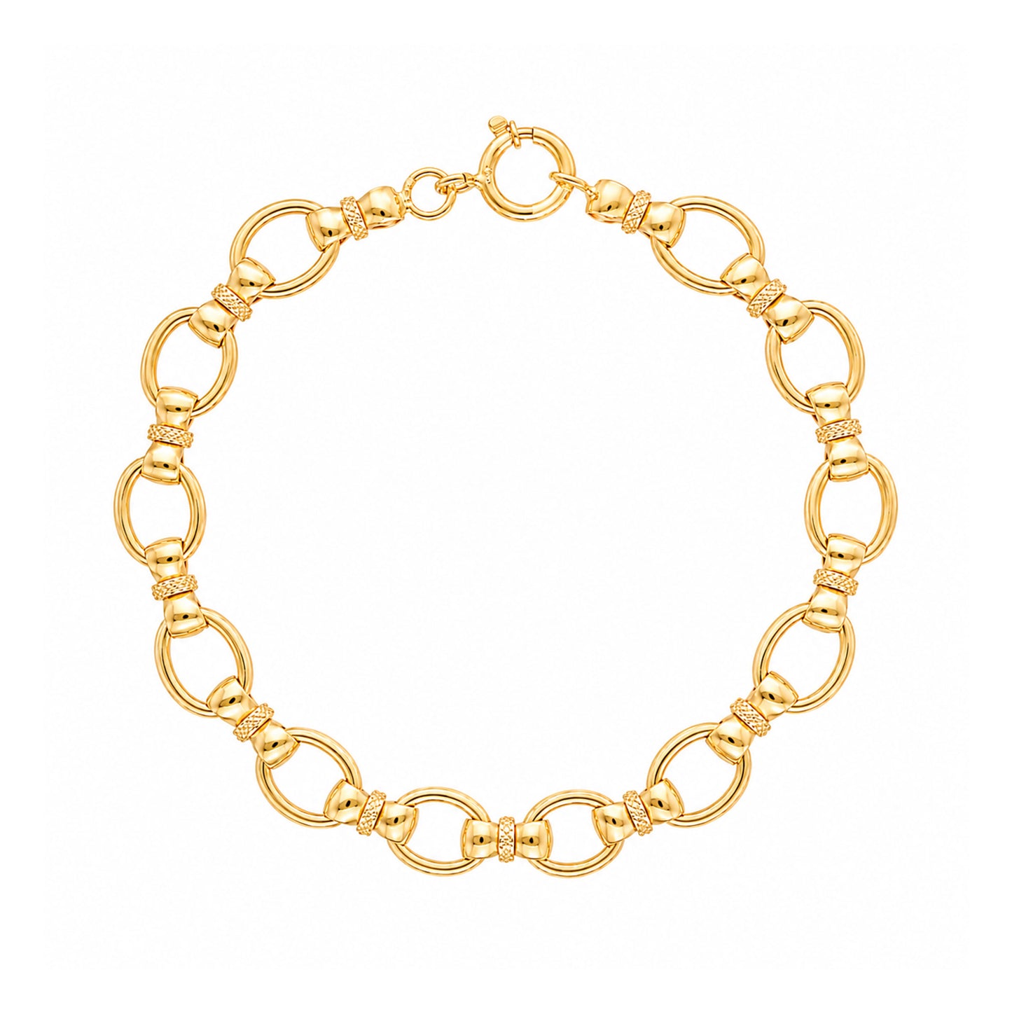 Pulseira em Ouro 19kl com Elos Ovais e Trave Laço (19.3cm)