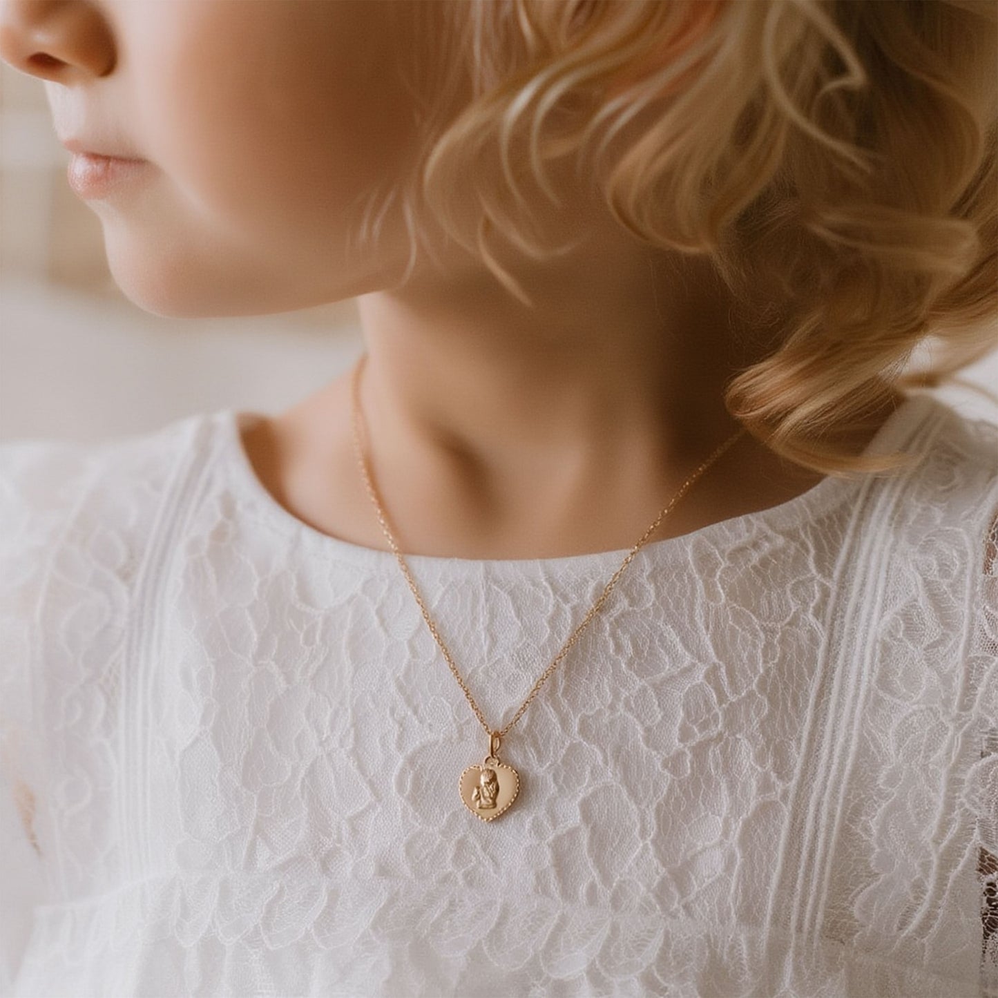 Fio em Ouro de 19kl com Coração Anjo da Guarda