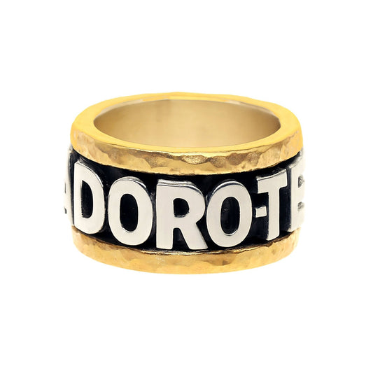 Anel Antistress "Adoro - te Mae" em Prata e Ouro 9kl com Zircónias (T13) - Loja do Ouro