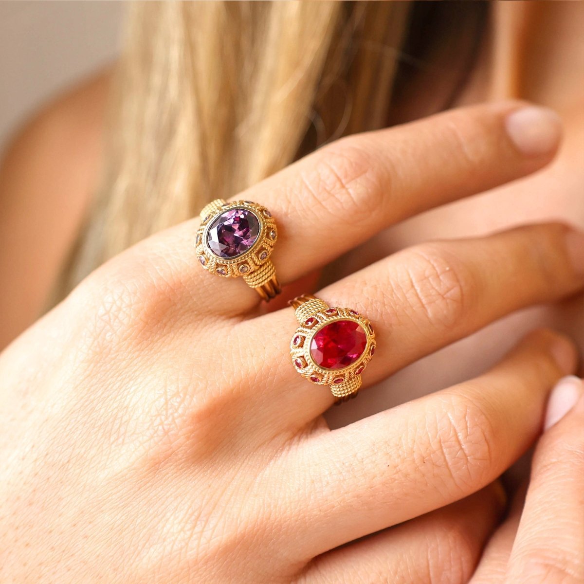 Anel Baronesa em Ouro 19kl com Pedra de Cor Ametista - Loja do Ouro