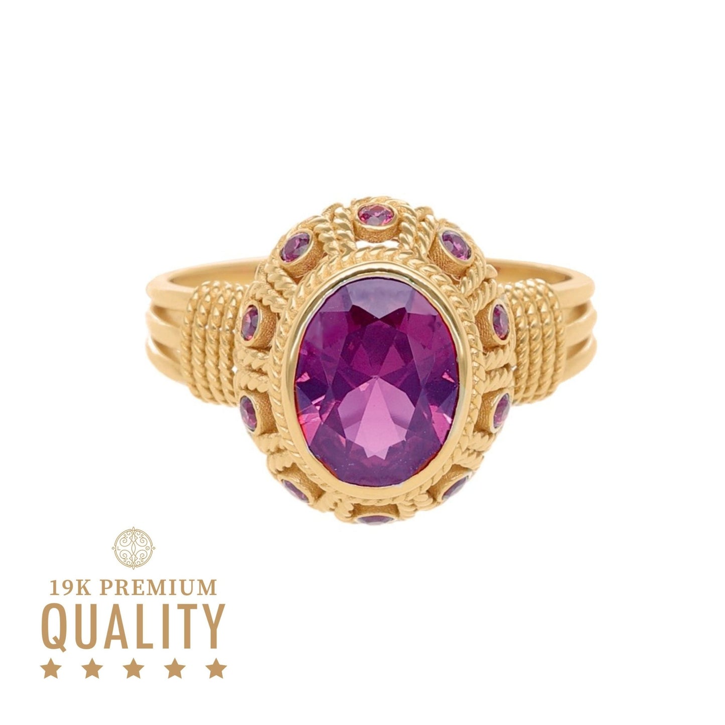 Anel Baronesa em Ouro 19kl com Pedra de Cor Ametista - Loja do Ouro