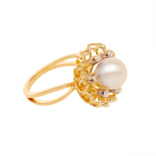 Anel Baronesa em Ouro 19kl com Pérola e Diamantes (T10) - Loja do Ouro