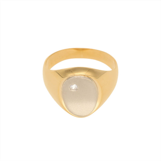 Anel Bicolor Oval em Ouro 19kl com Zircónia (T23) - Loja do Ouro