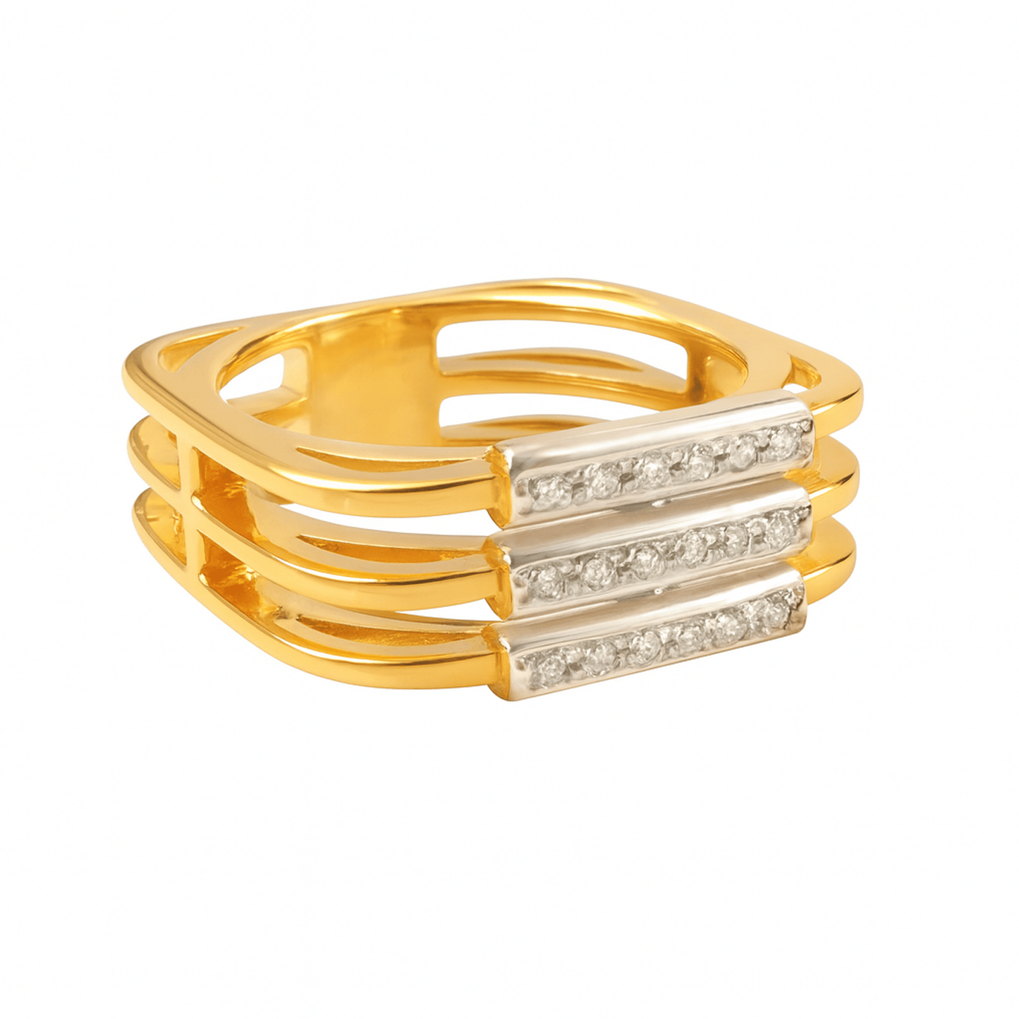 Anel Bicolor Triplo em Ouro 19kl com Diamantes (T17) - Loja do Ouro