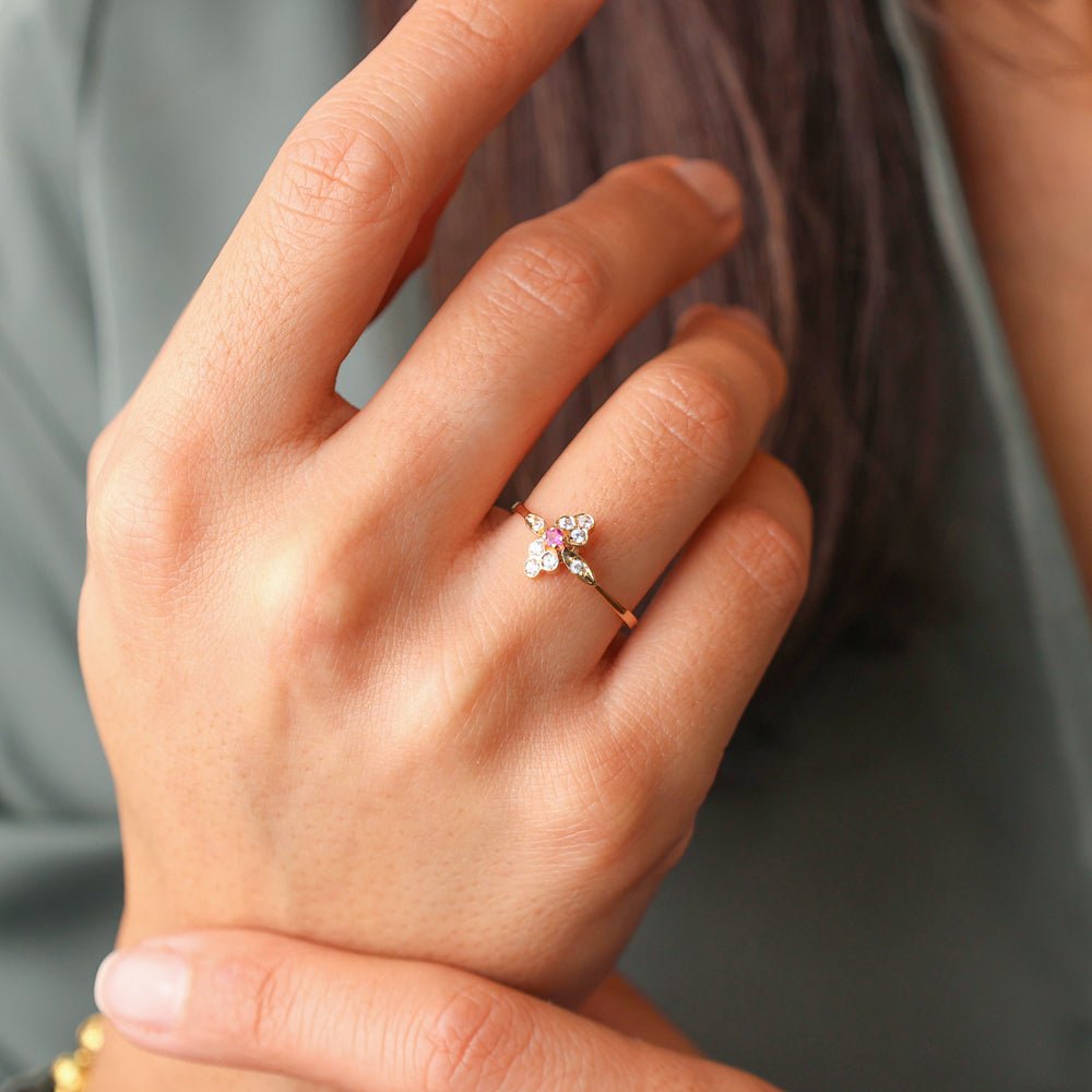 Anel Chuveiro em Ouro 19kl com Rubi e Diamantes (T15) - Loja do Ouro