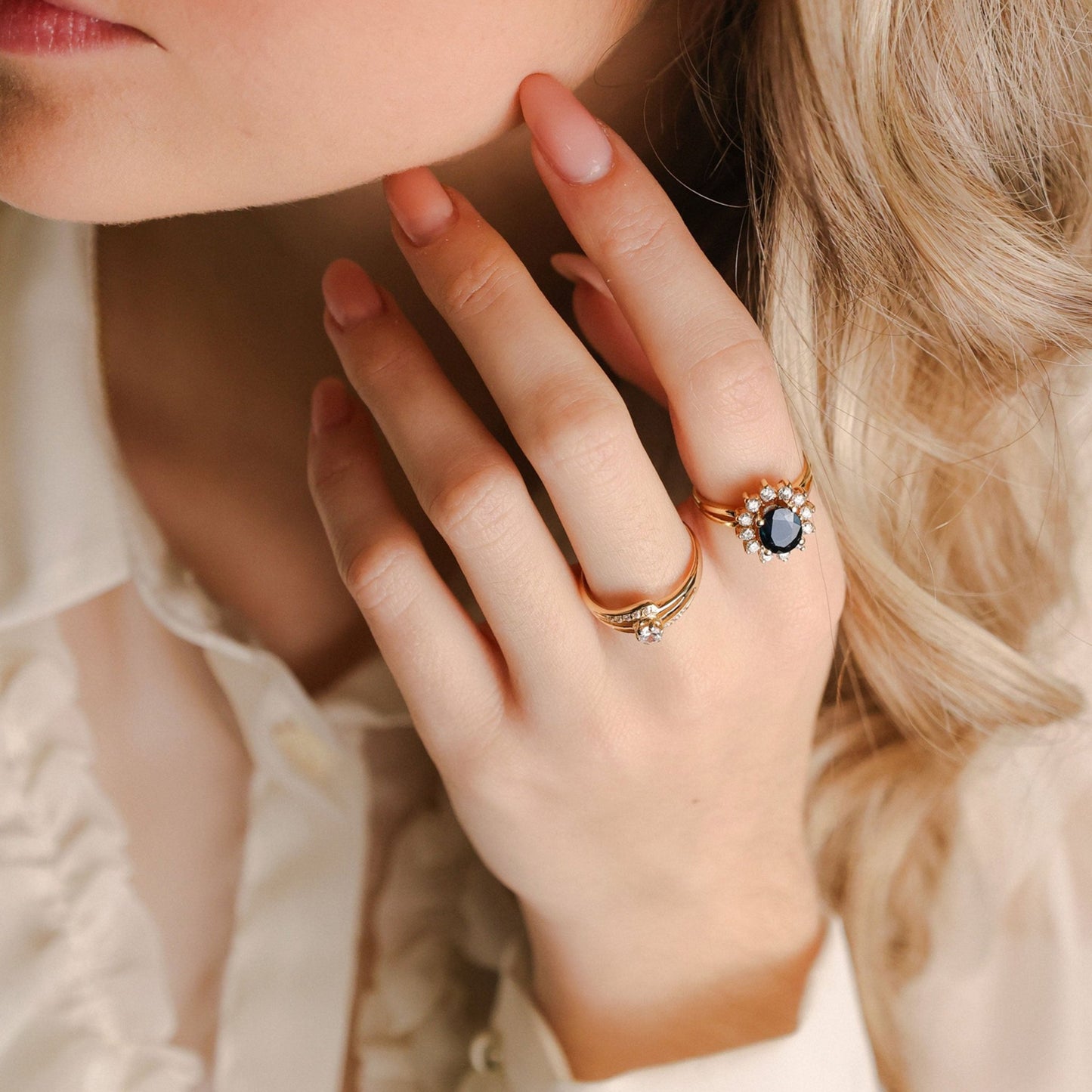 Anel Chuveiro em Ouro 19kl com Topázio e Diamantes (T9) - Loja do Ouro