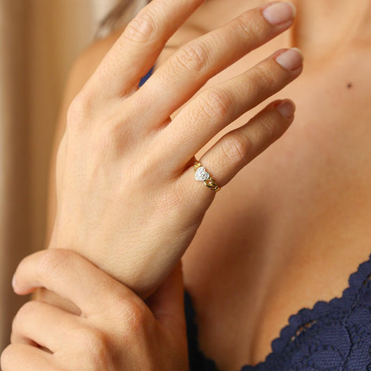 Anel Corrente de Criança em Ouro 19kl com Coração Diamantes (T4) - Loja do Ouro