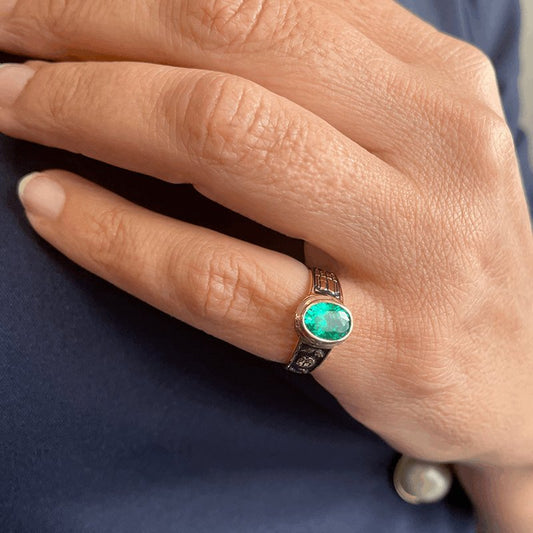 Anel Curso (ESES) em Ouro 19kl com Quartzo Verde (T12) - Loja do Ouro