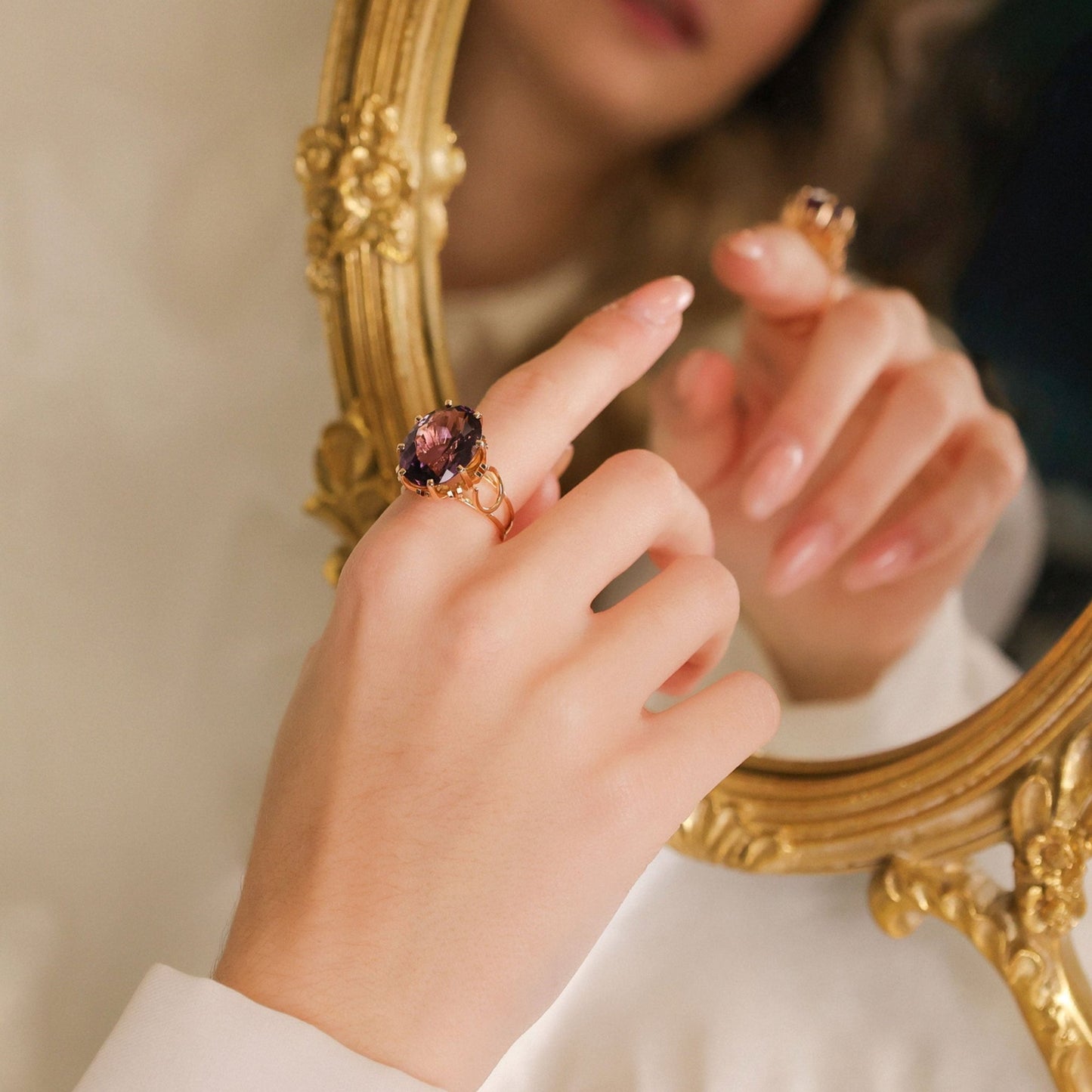 Anel em Ouro 19 kl com Ametista (T16) - Loja do Ouro