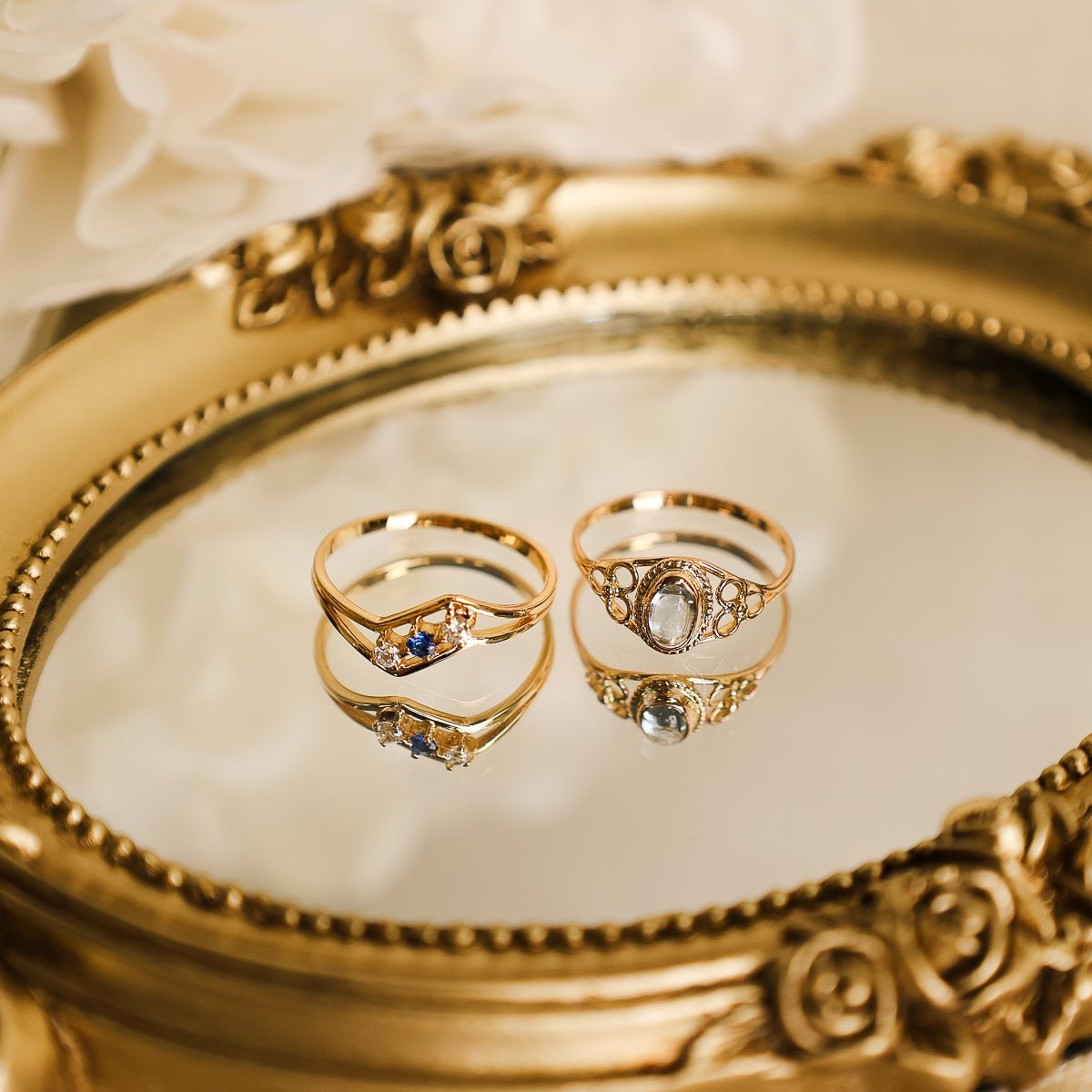 Anel em Ouro 19kl com Espinela Azul e Zircónias (T15) - Loja do Ouro