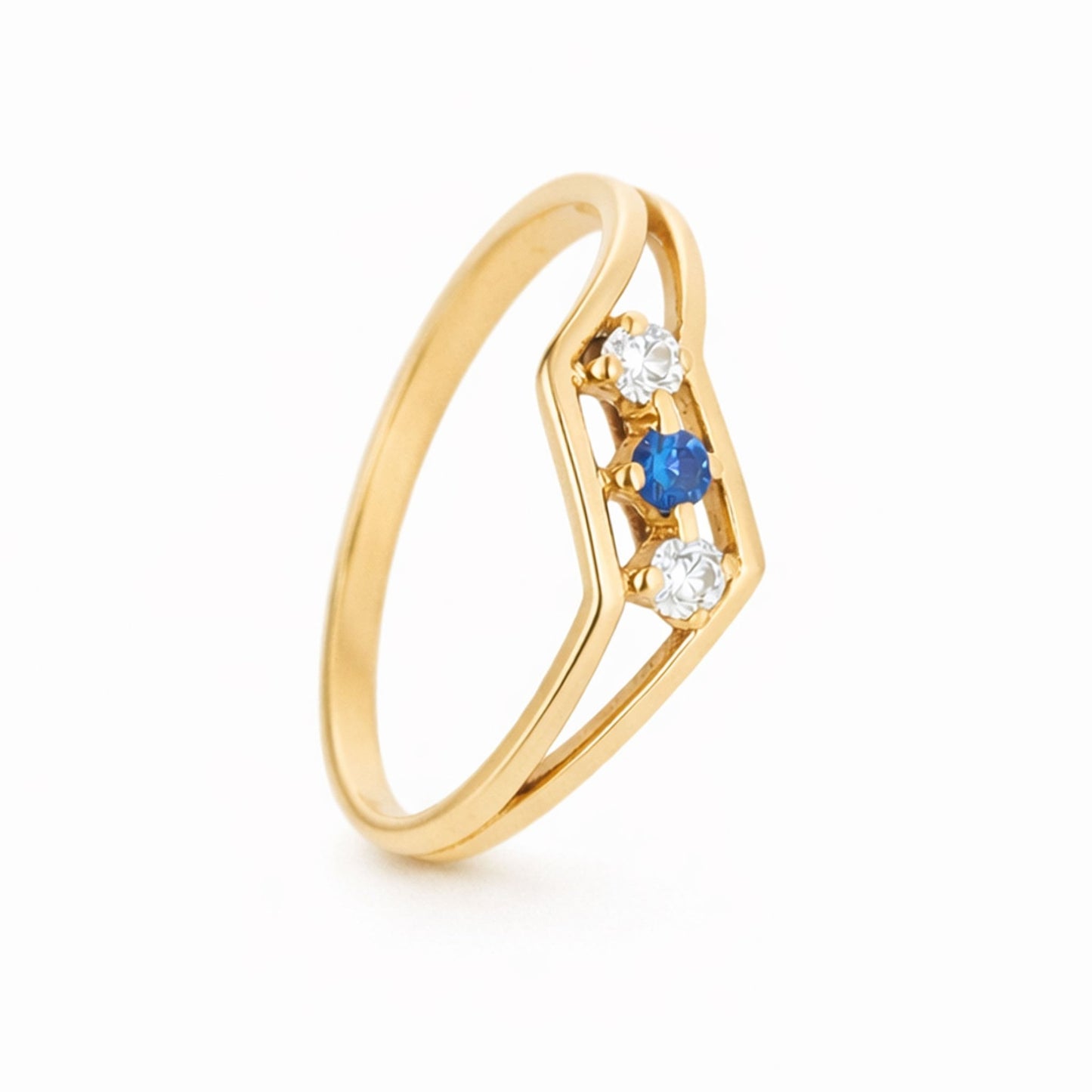 Anel em Ouro 19kl com Espinela Azul e Zircónias (T15) - Loja do Ouro
