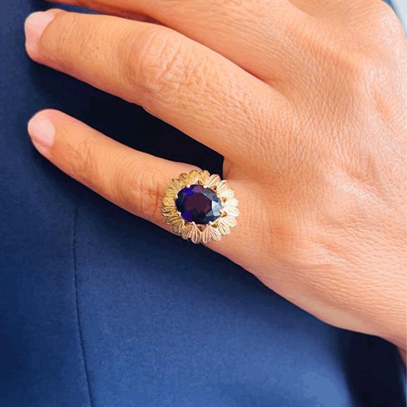 Anel em Ouro 19kl com Pedra Roxa - Loja do Ouro