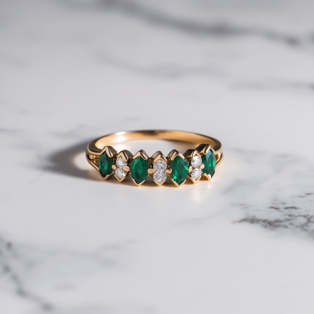 Anel em Ouro 19kl com Pedras Verdes e Zirconias (T14) - Loja do Ouro