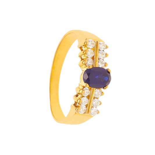 Anel em Ouro 19kl com Safira e Zircónias (T14) - Loja do Ouro