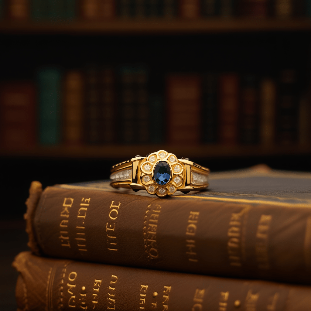 Anel em Ouro 19kl com Safiras e Diamantes (T28) - Loja do Ouro