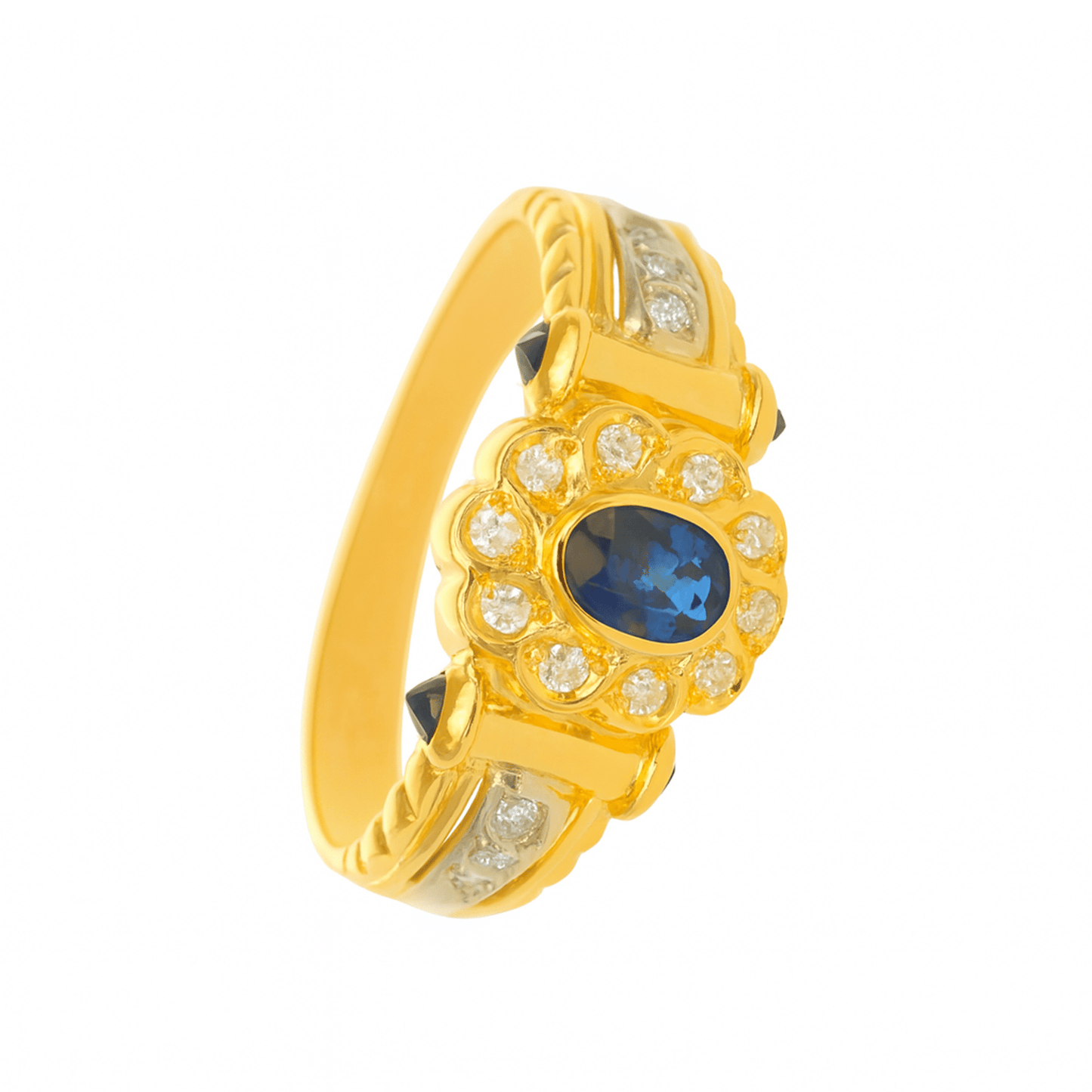 Anel em Ouro 19kl com Safiras e Diamantes (T28) - Loja do Ouro