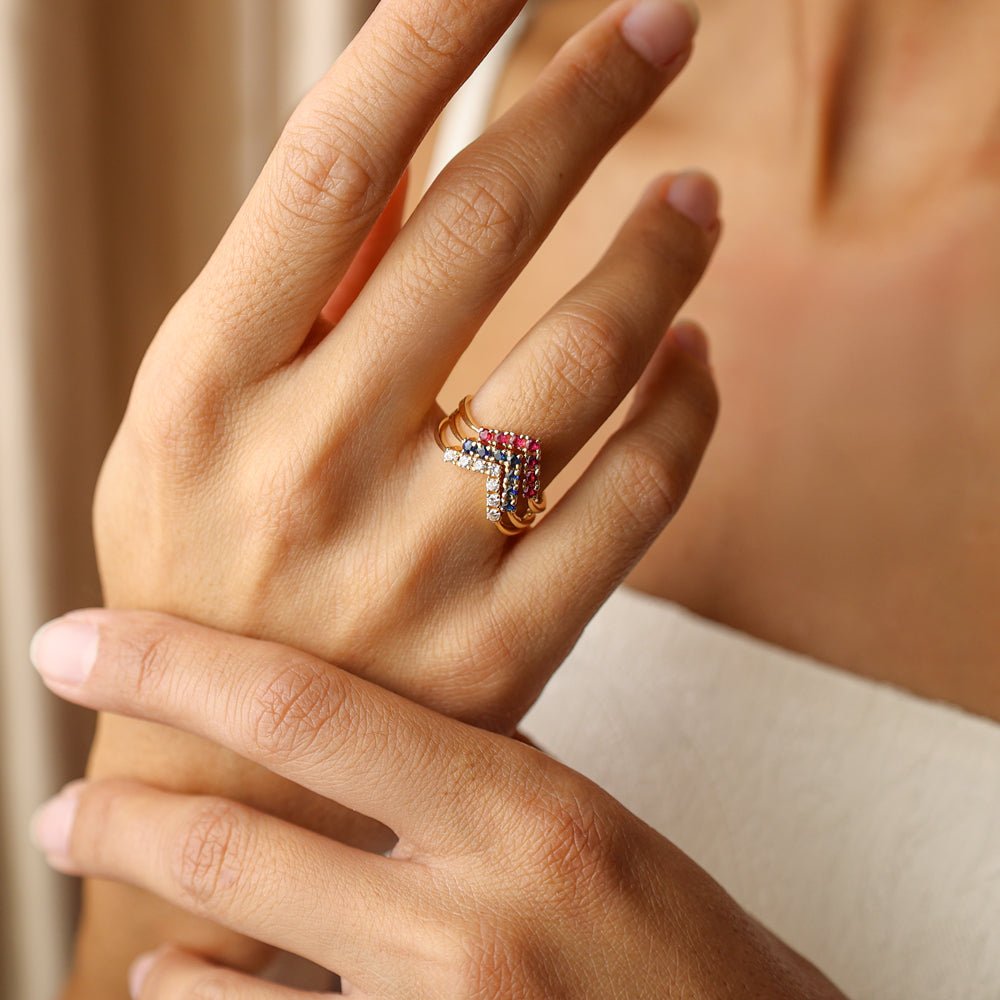 Anel em Ouro 19kl com Tiara de Diamantes (T15) - Loja do Ouro