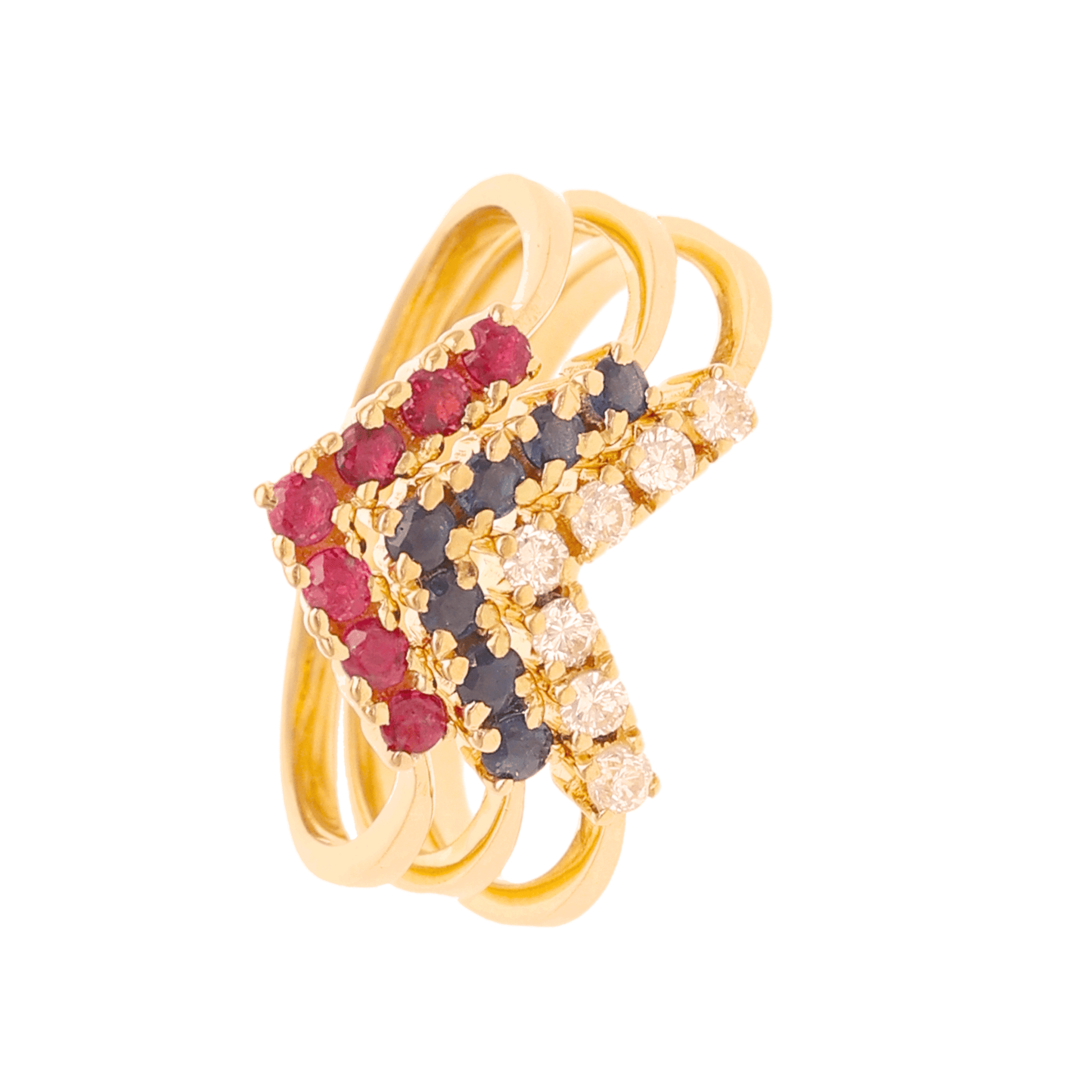 Anel em Ouro 19kl com Tiara de Safiras (T15) - Loja do Ouro