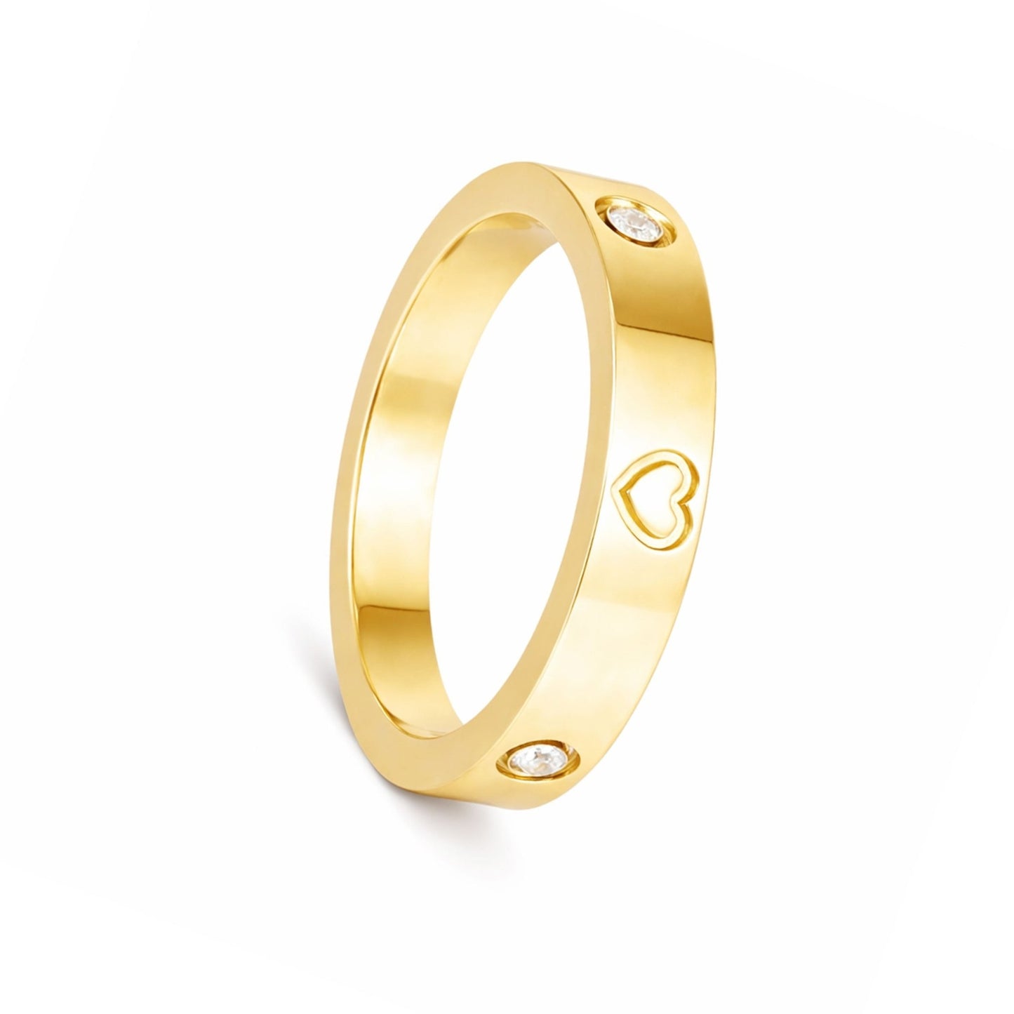 Anel em Prata Dourada com Corações e Zircónias - Loja do Ouro