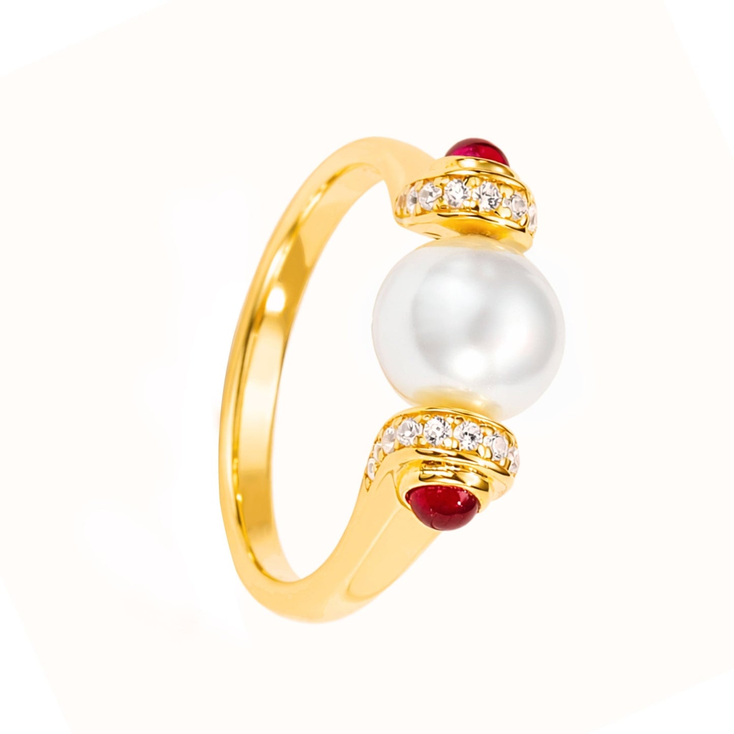 Anel em Prata Dourada com Pérola e Zircónias - Loja do Ouro