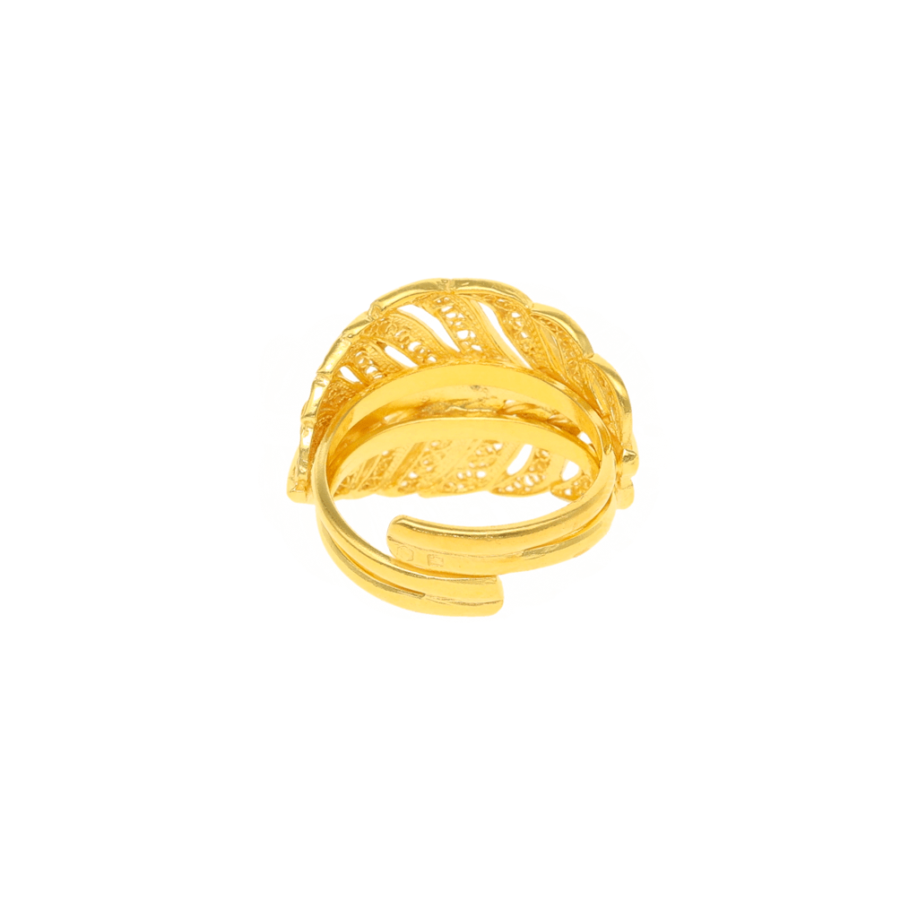 Anel Folha Ajustável em Prata Dourada - Loja do Ouro