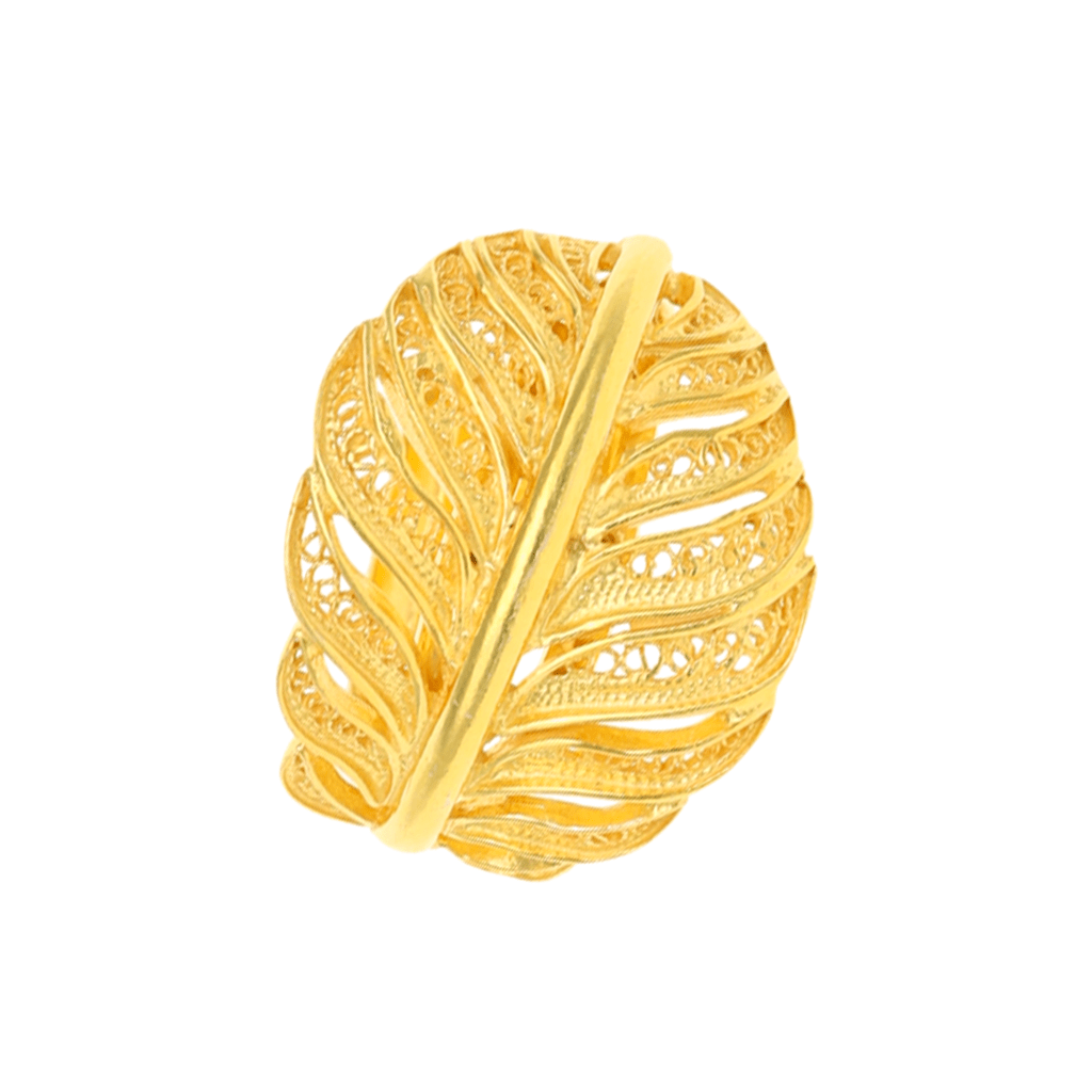 Anel Folha Ajustável em Prata Dourada - Loja do Ouro