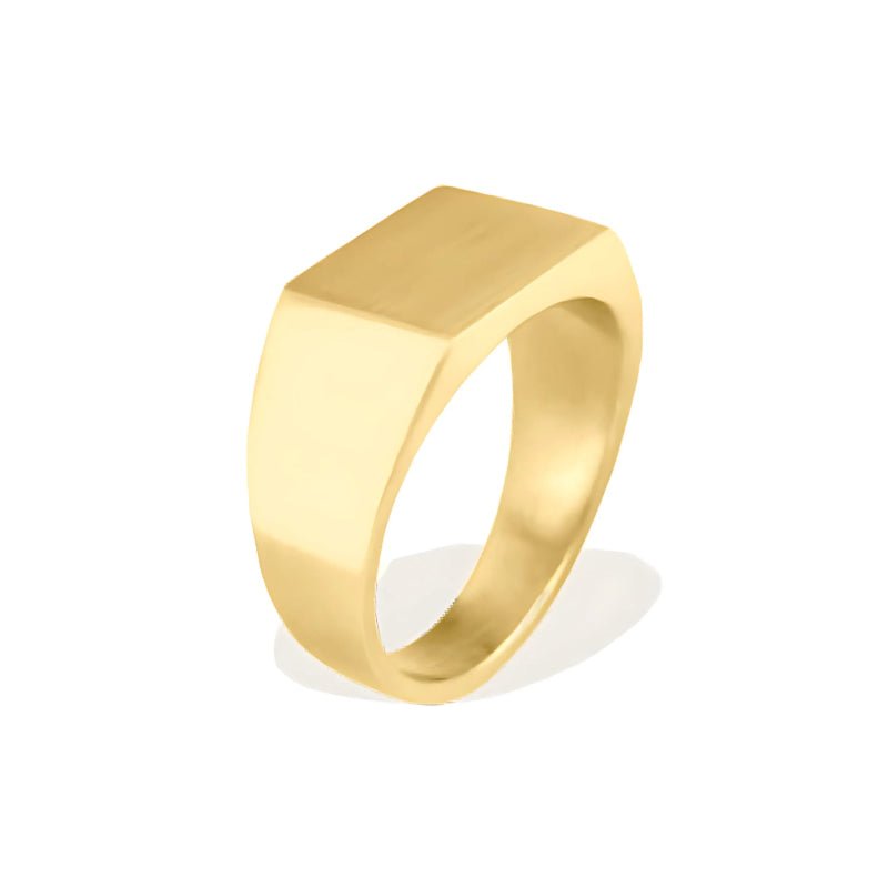 Anel Mesa Retangular em Aço Dourado - Loja do Ouro