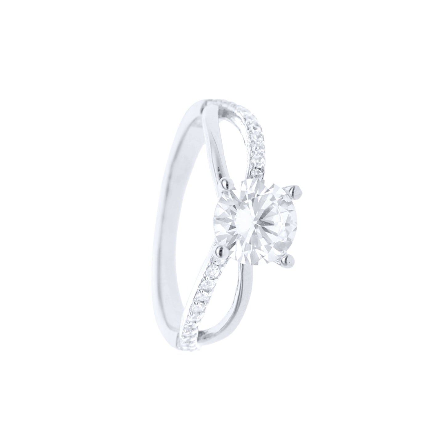 Anel Solitário Anabela em Prata com Zircónias (6mm) - Loja do Ouro