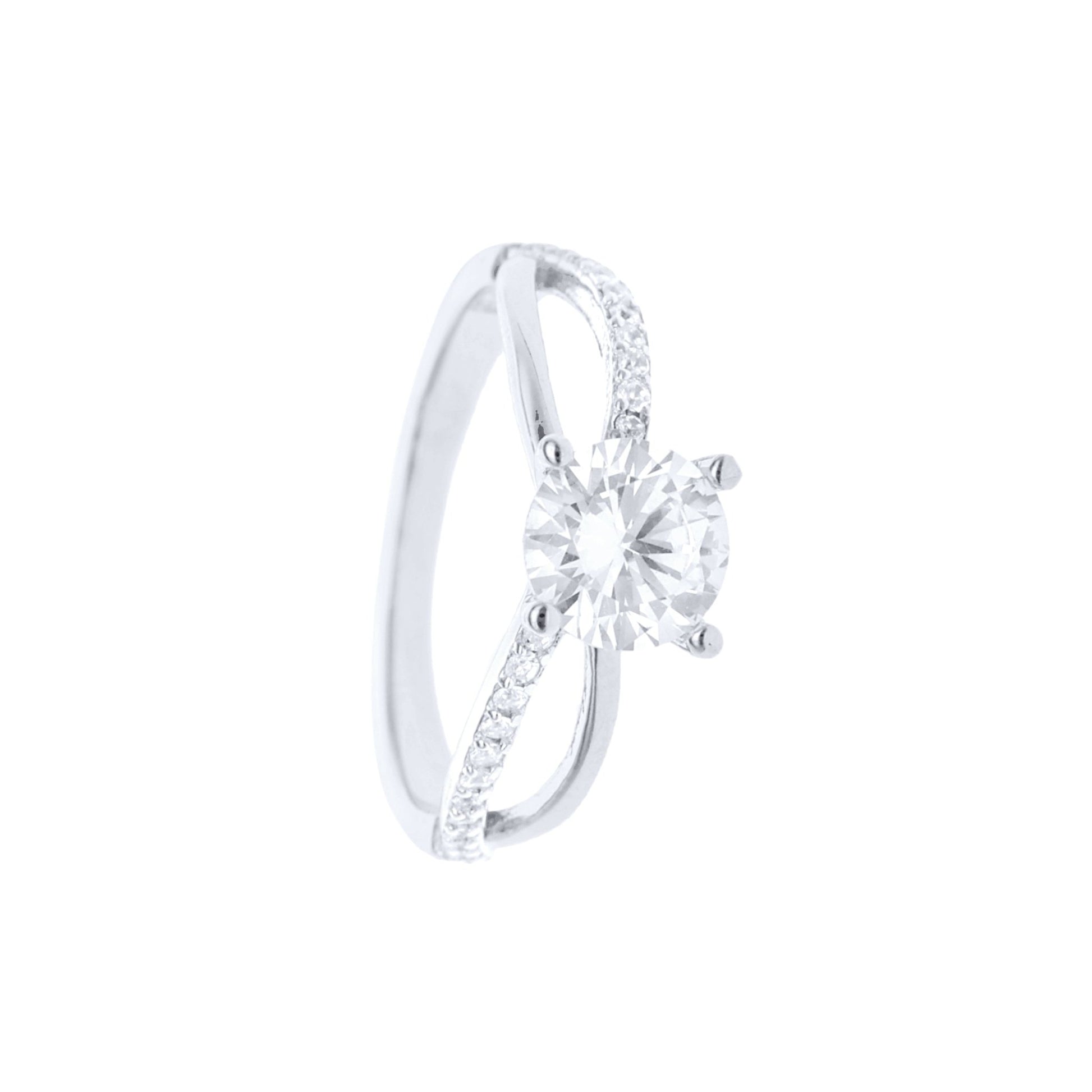 Anel Solitário Anabela em Prata com Zircónias (6mm) - Loja do Ouro