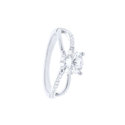 Anel Solitário Anabela em Prata com Zircónias (6mm) - Loja do Ouro