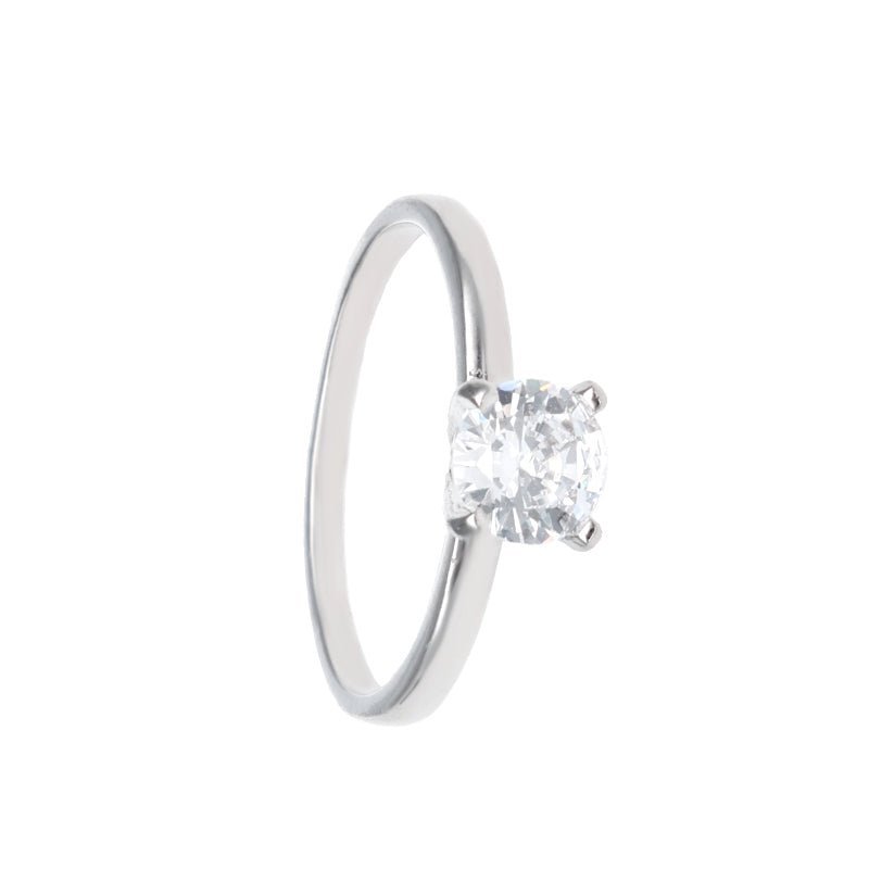 Anel Solitário em Prata com Zirconia (6mm) - Loja do Ouro
