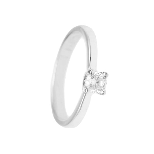 Anel Solitário em Prata com Zircónia (T14) - Loja do Ouro
