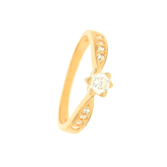 Anel Solitário Imperial em Ouro de 19kl com Zircónias (T16) - Loja do Ouro