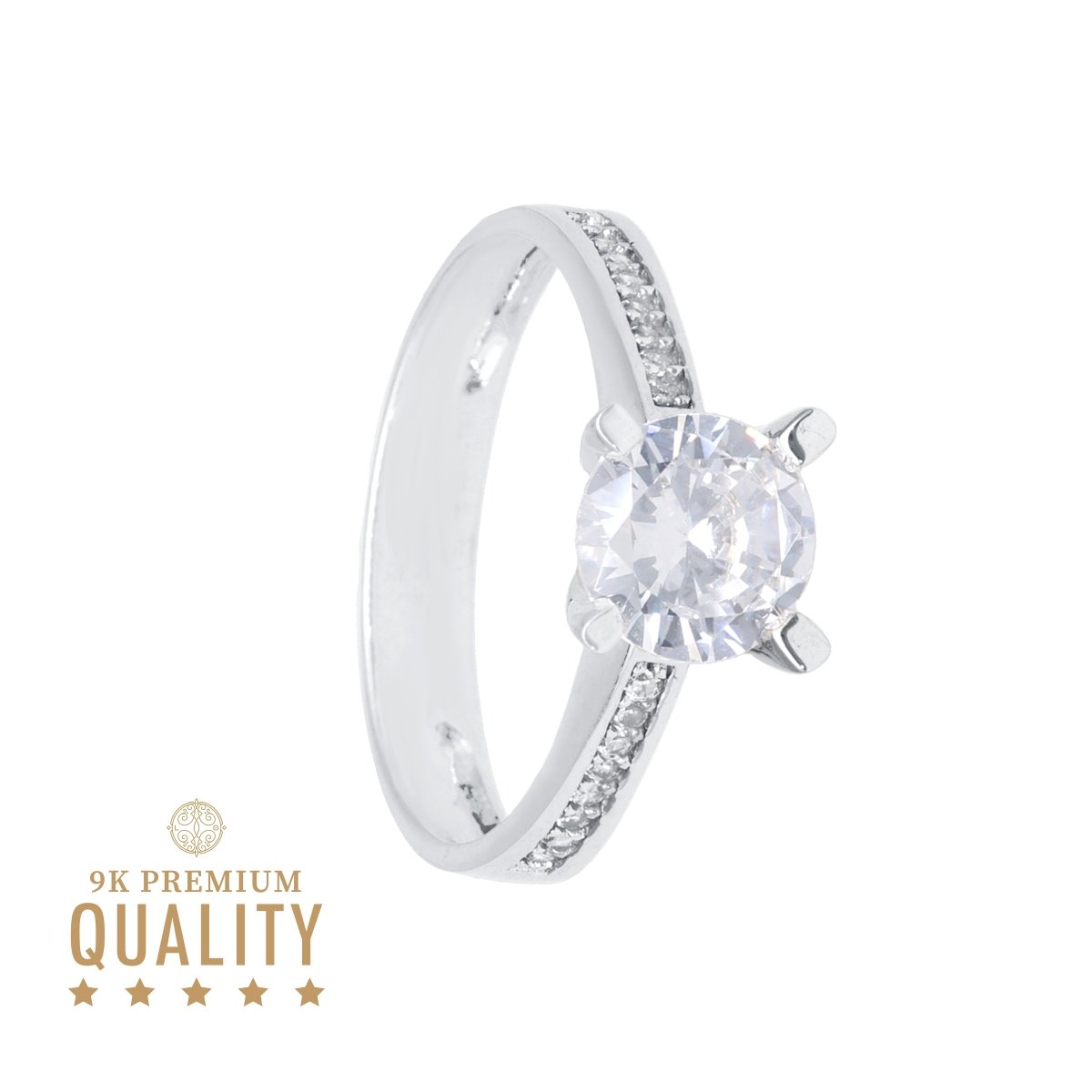 Anel Solitário Lady Emma em Ouro Branco 9kl com Zircónia (T12) - Loja do Ouro