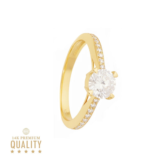 Anel Solitário Lady Sarah em Ouro 14kl com Zircónias - Loja do Ouro