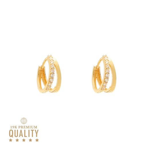 Argolas Duplas em Ouro 19kl com Zircónias (1.3cm) - Loja do Ouro