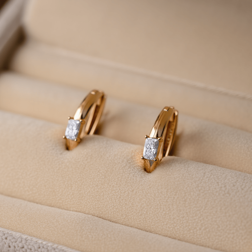 Argolas em Ouro 19.2kl com Zircónia no centro (1.3cm) - Loja do Ouro