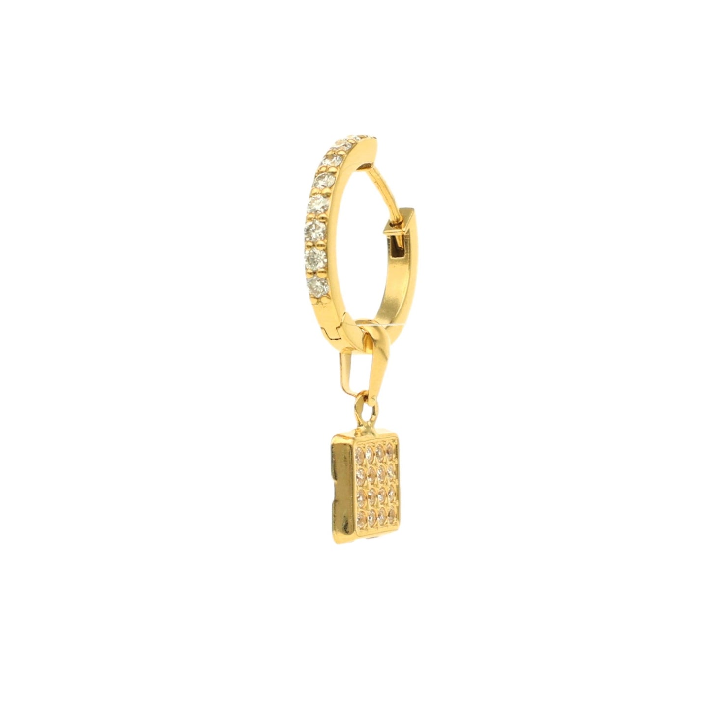 Argolas em Ouro 19kl com Pendente Quadrado e Zircónias (1.5cm) - Loja do Ouro