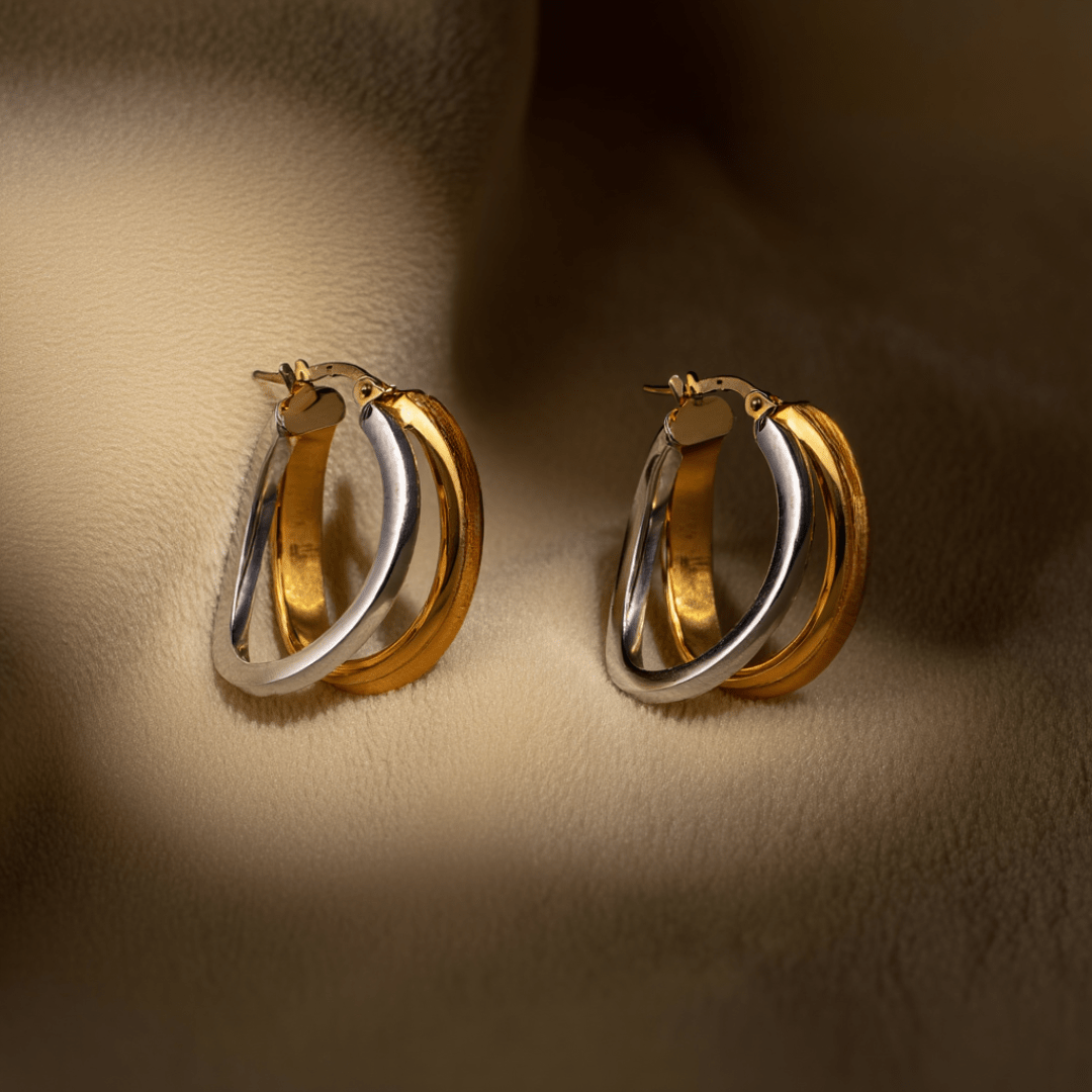 Argolas Estilizadas Bicolor em Ouro de 19kl (2.2cm) - Loja do Ouro