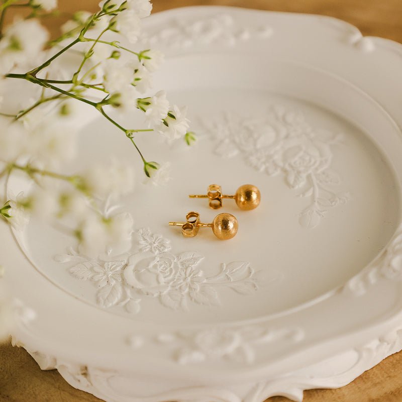 Brincos Bola Escovada em Ouro 19kl (6mm) - Loja do Ouro