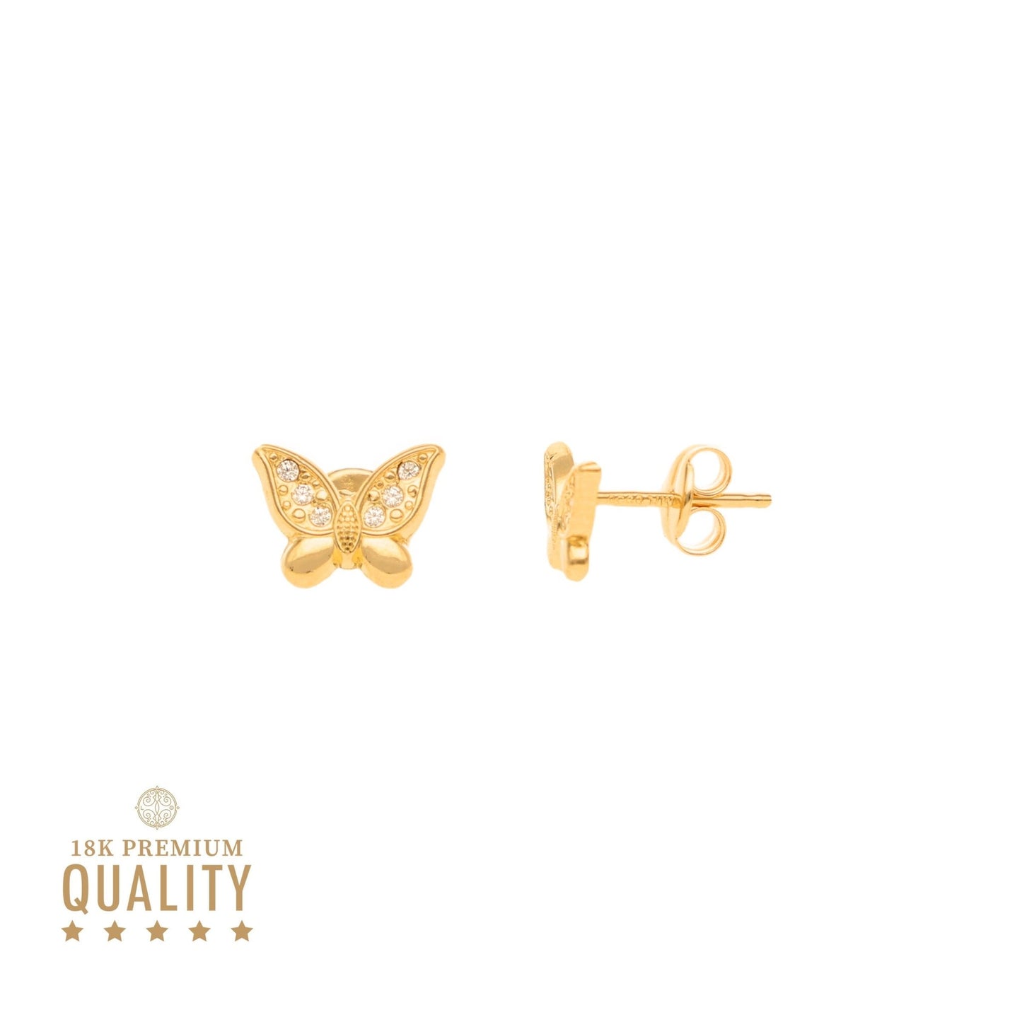 Brincos Borboleta em Ouro 18kl com Zircónias - Loja do Ouro