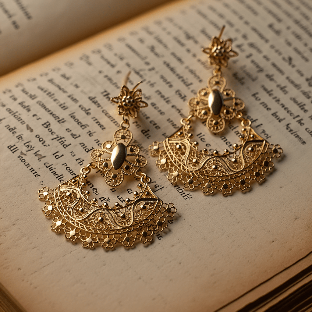 Brincos Cantiga Dourada em Prata Dourada (6.4cm) - Loja do Ouro