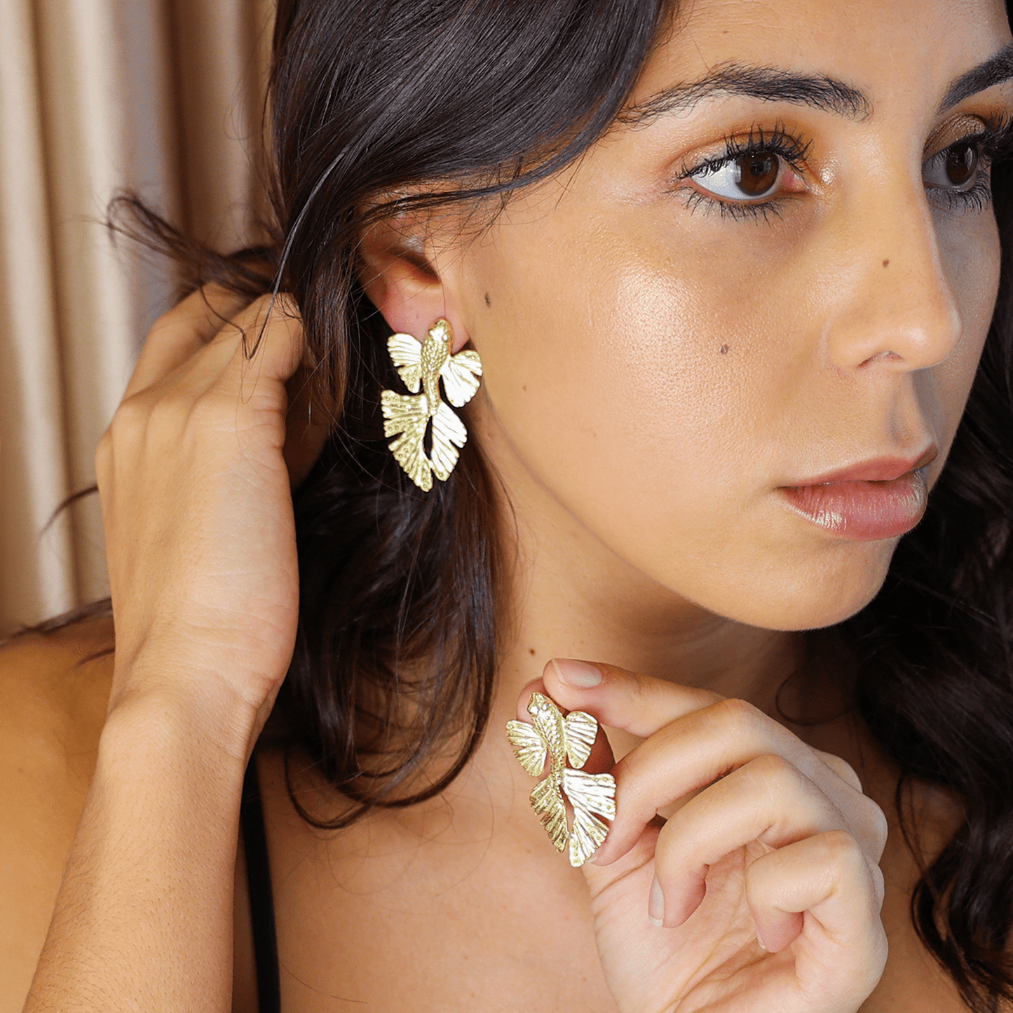 Brincos Carpa Koi em Prata Dourada - Loja do Ouro