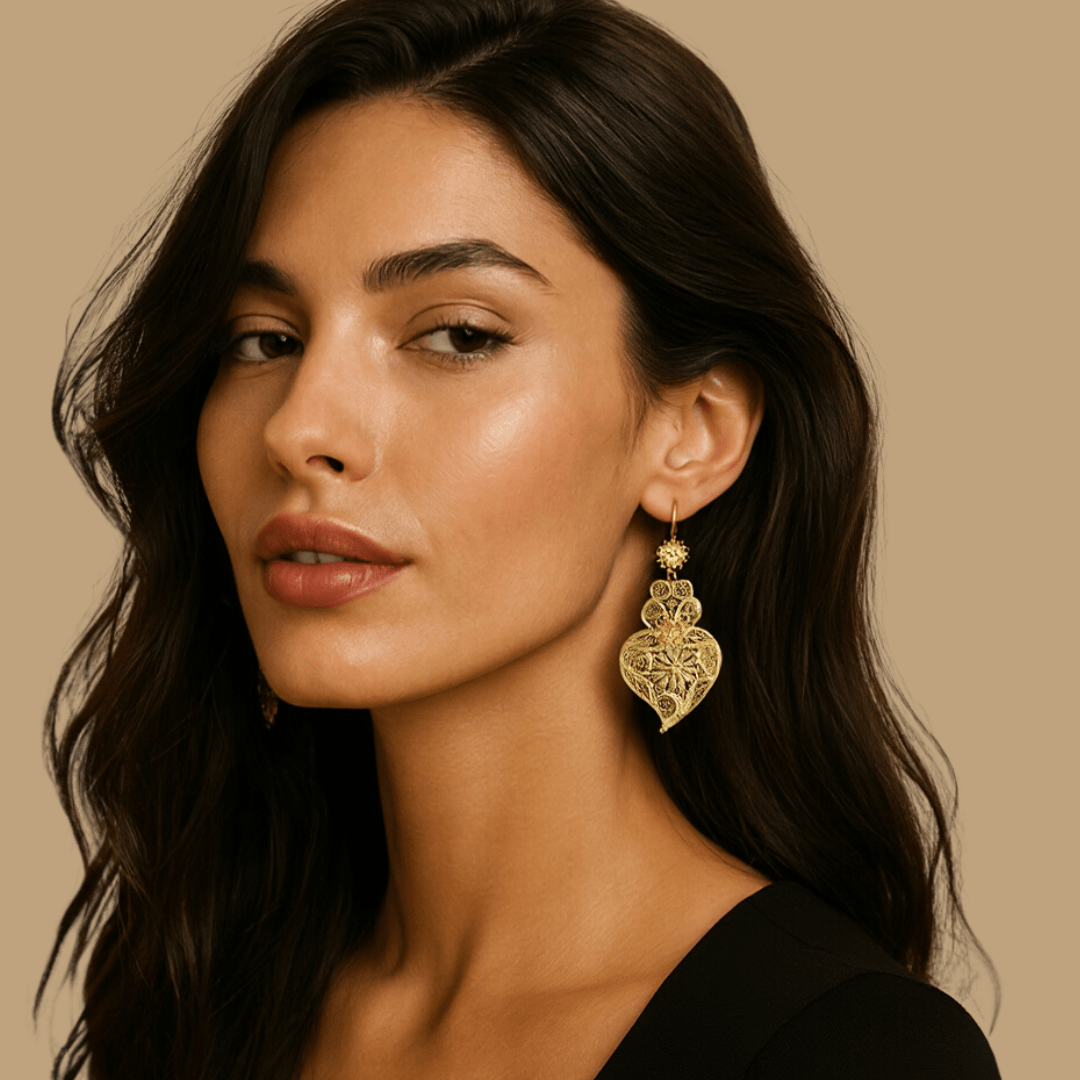 Brincos Coração de Viana em Ouro 19kl (5.5cm) - Loja do Ouro