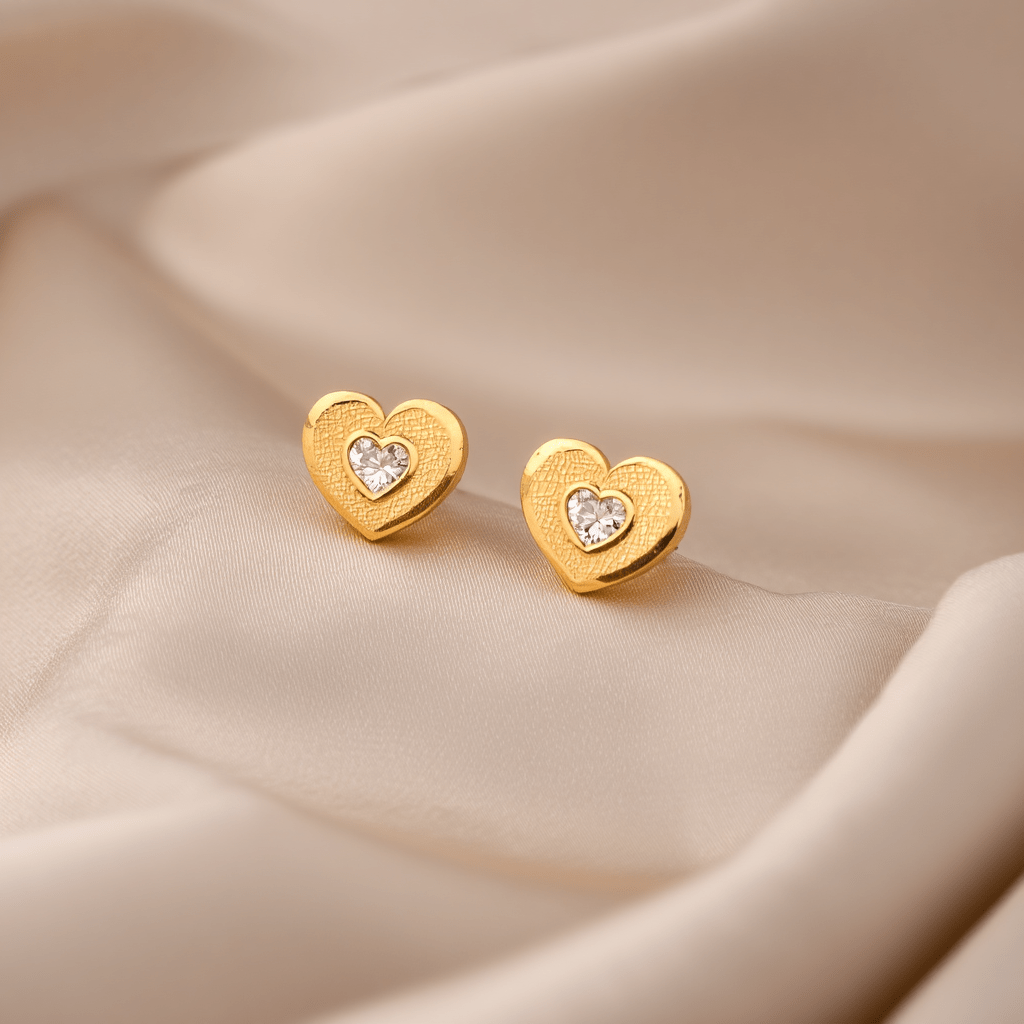 Brincos Coração em Ouro 19kl com Zircónia - Loja do Ouro