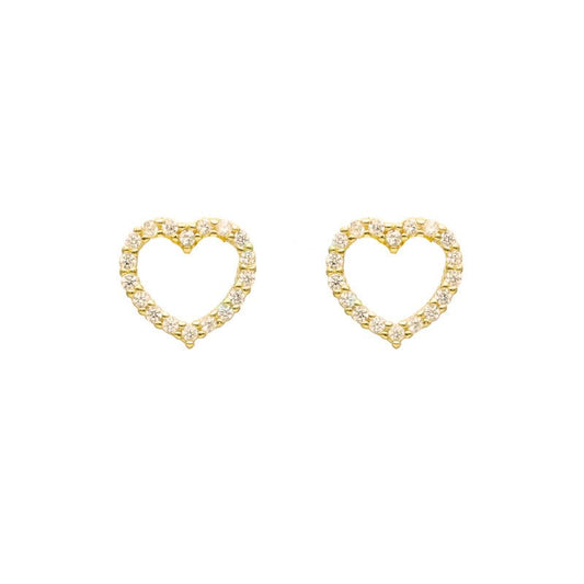 Brincos Coração em Prata Dourada com Zircónias - Loja do Ouro