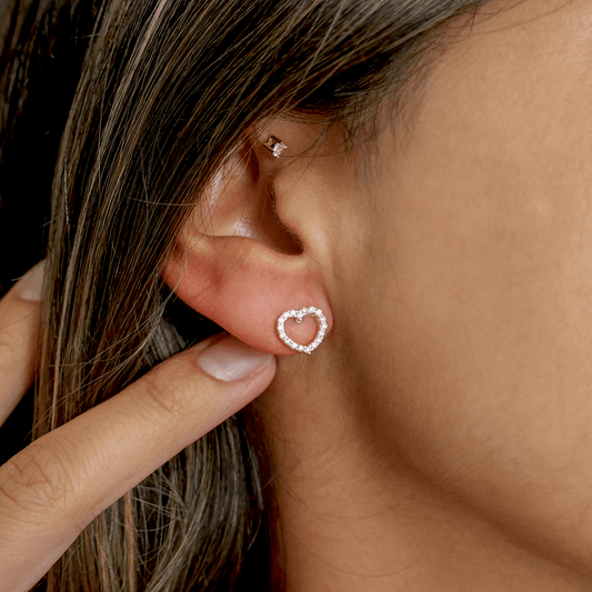 Brincos Coração em Prata Dourada com Zircónias - Loja do Ouro